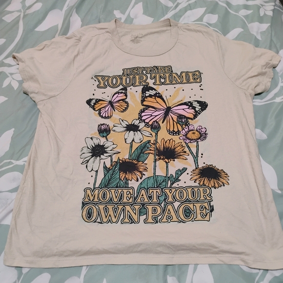 Zoe + Liv Tops - Zoe + Liv Cream Tee with Butterfly and Floral Print